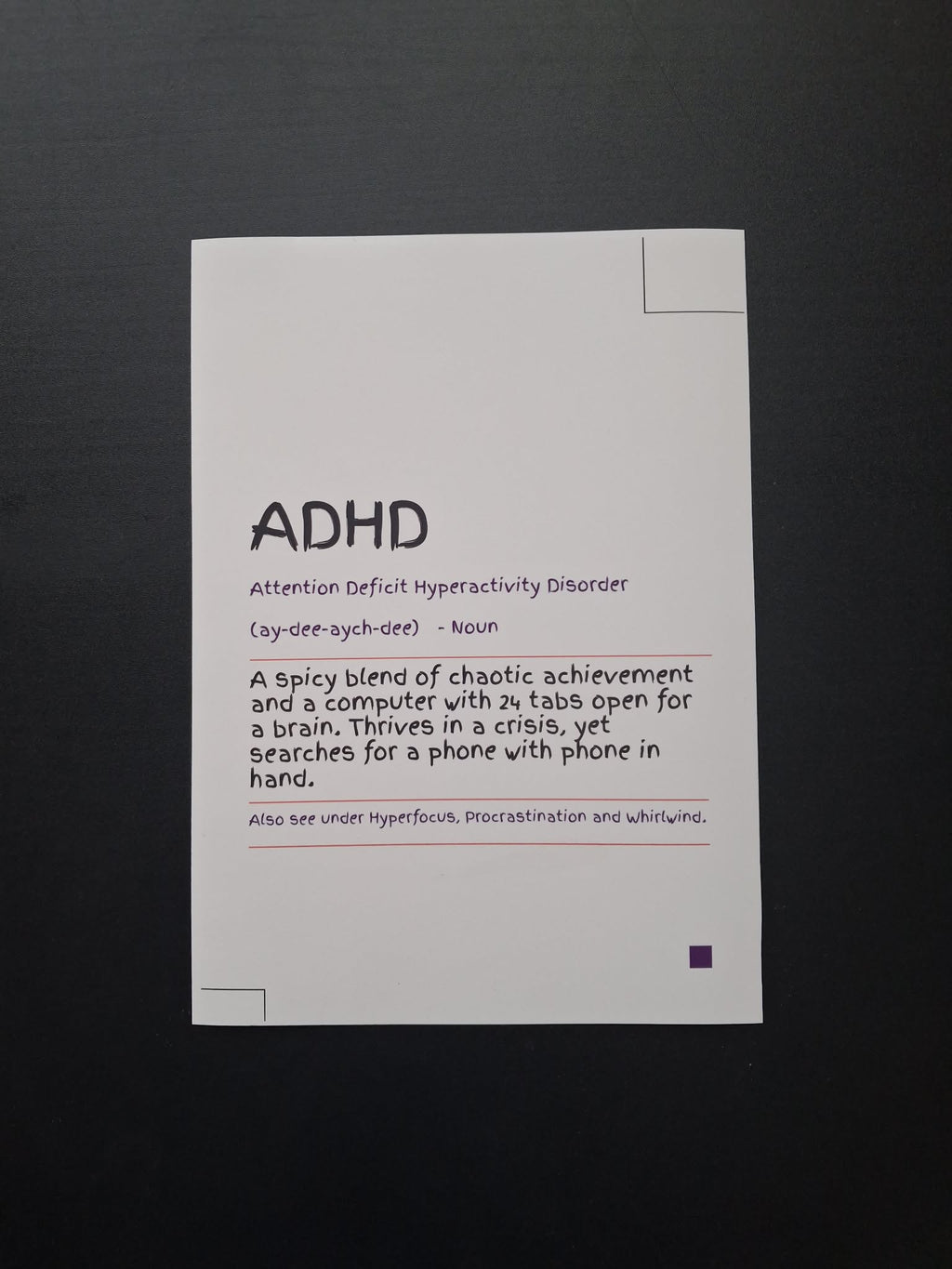 ADHD "24 Tabs Open & Spicy Blend of Chaotic Achievement" Funny Definition Wall Art Print – Neurodivergent Gift