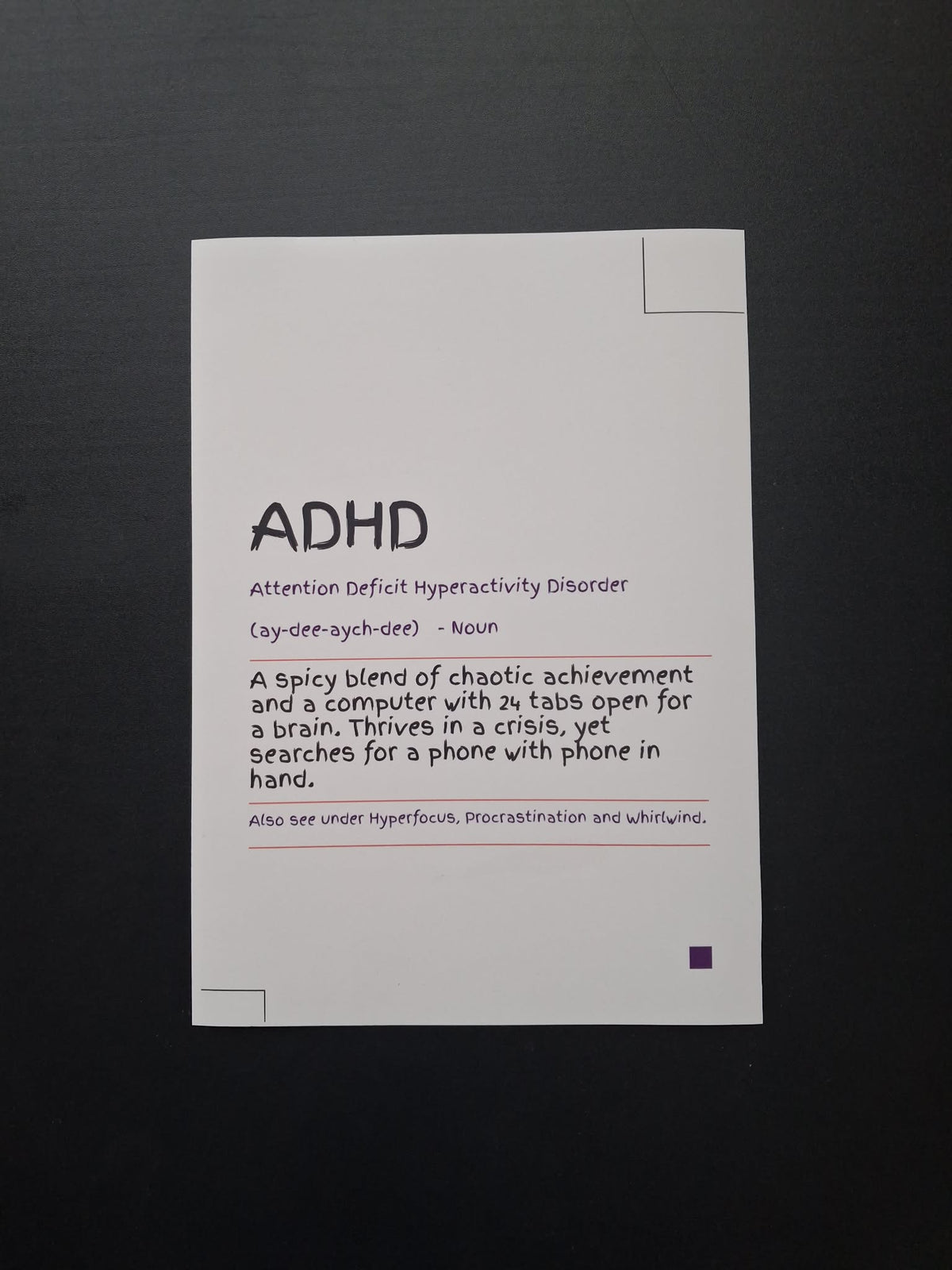 ADHD "24 Tabs Open & Spicy Blend of Chaotic Achievement" Funny Definition Wall Art Print – Neurodivergent Gift