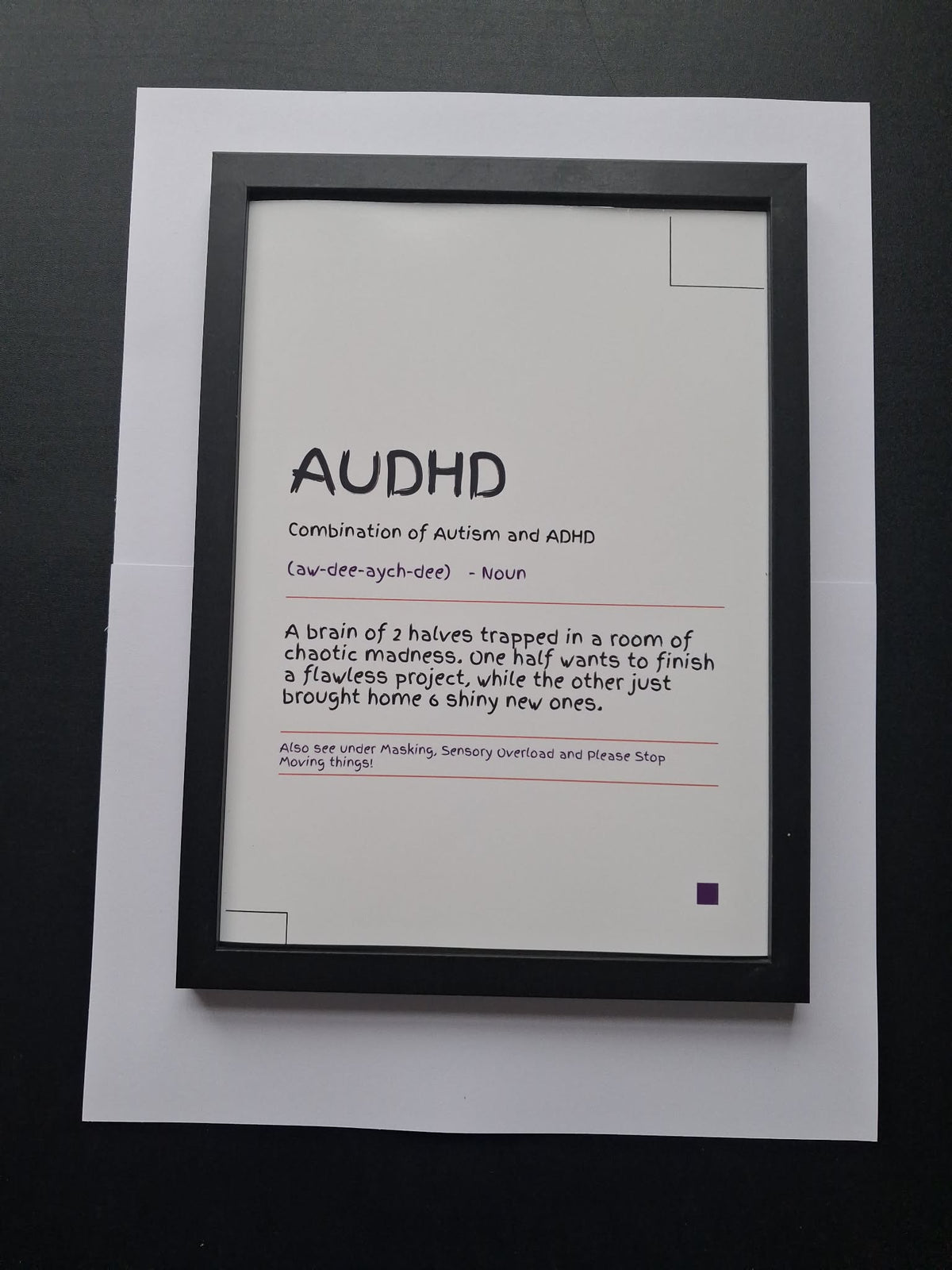 AUDHD "A Brain of 2 Halves & Shiny New Ones" Funny Definition Wall Art Print – Neurodivergent Gift