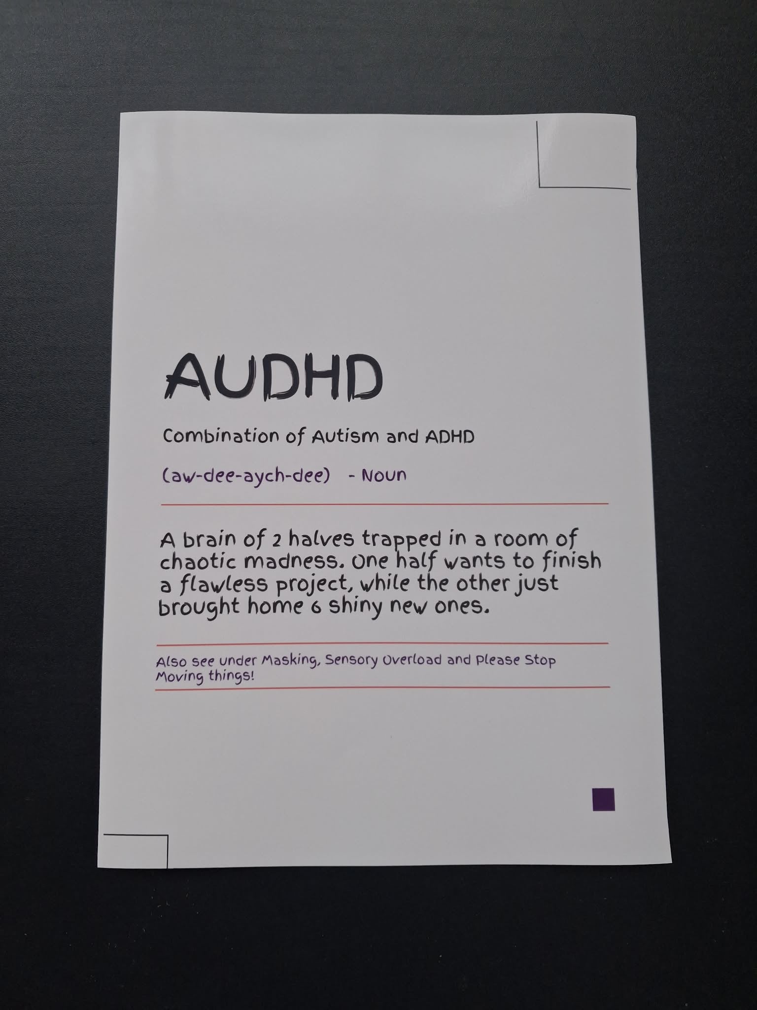 AUDHD "A Brain of 2 Halves & Shiny New Ones" Funny Definition Wall Art Print – Neurodivergent Gift