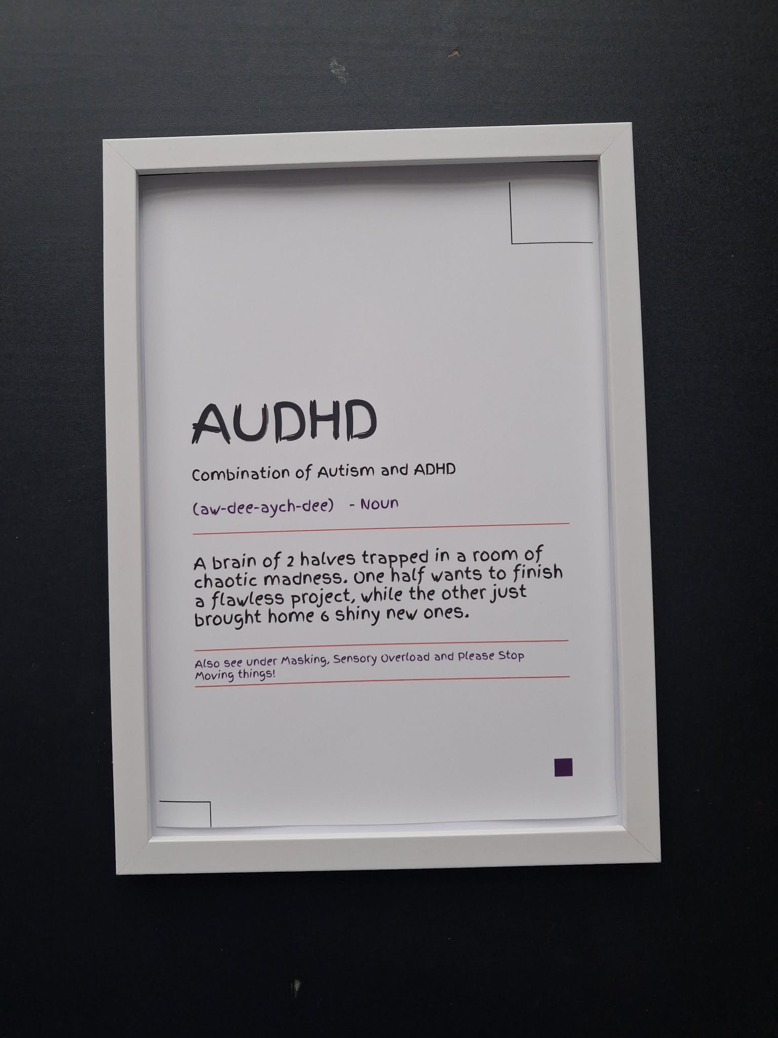 AUDHD "A Brain of 2 Halves & Shiny New Ones" Funny Definition Wall Art Print – Neurodivergent Gift