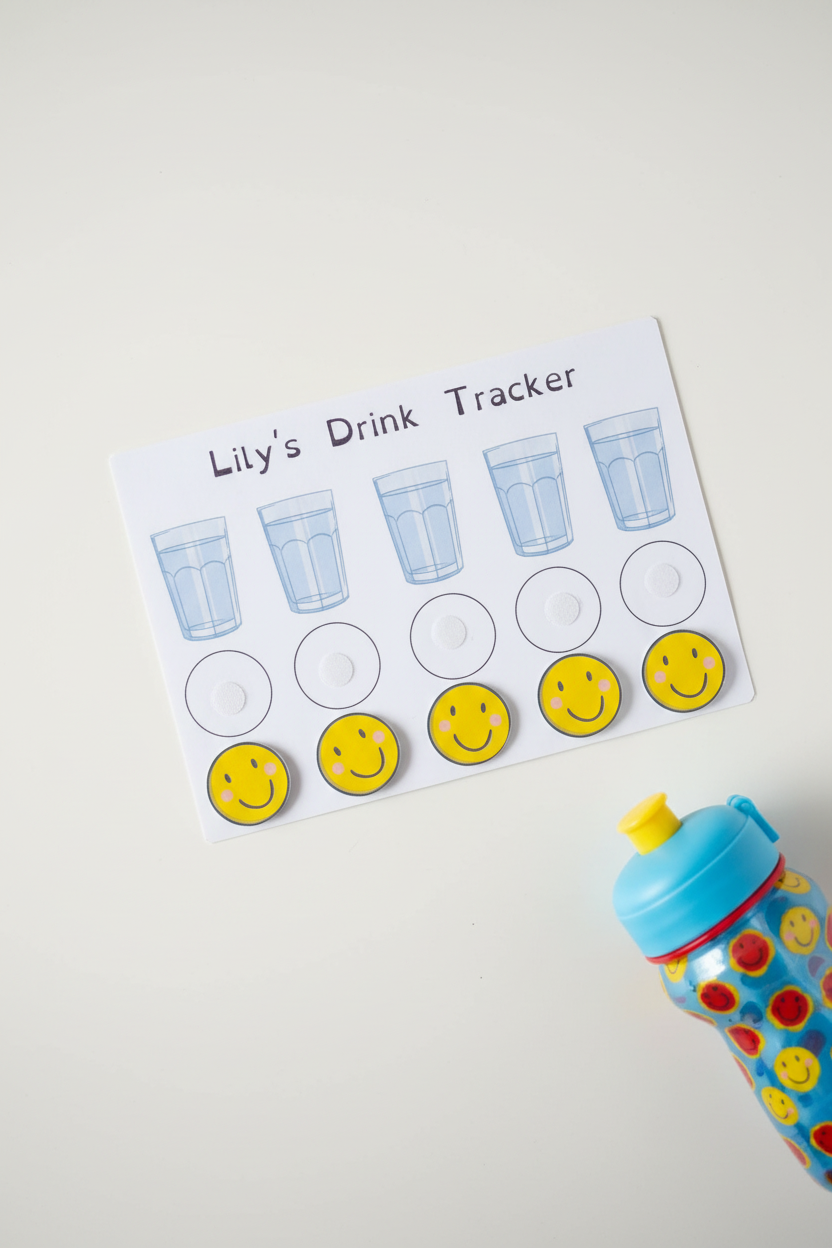 Personalised children's drink tracker flat lay lifestyle mockup