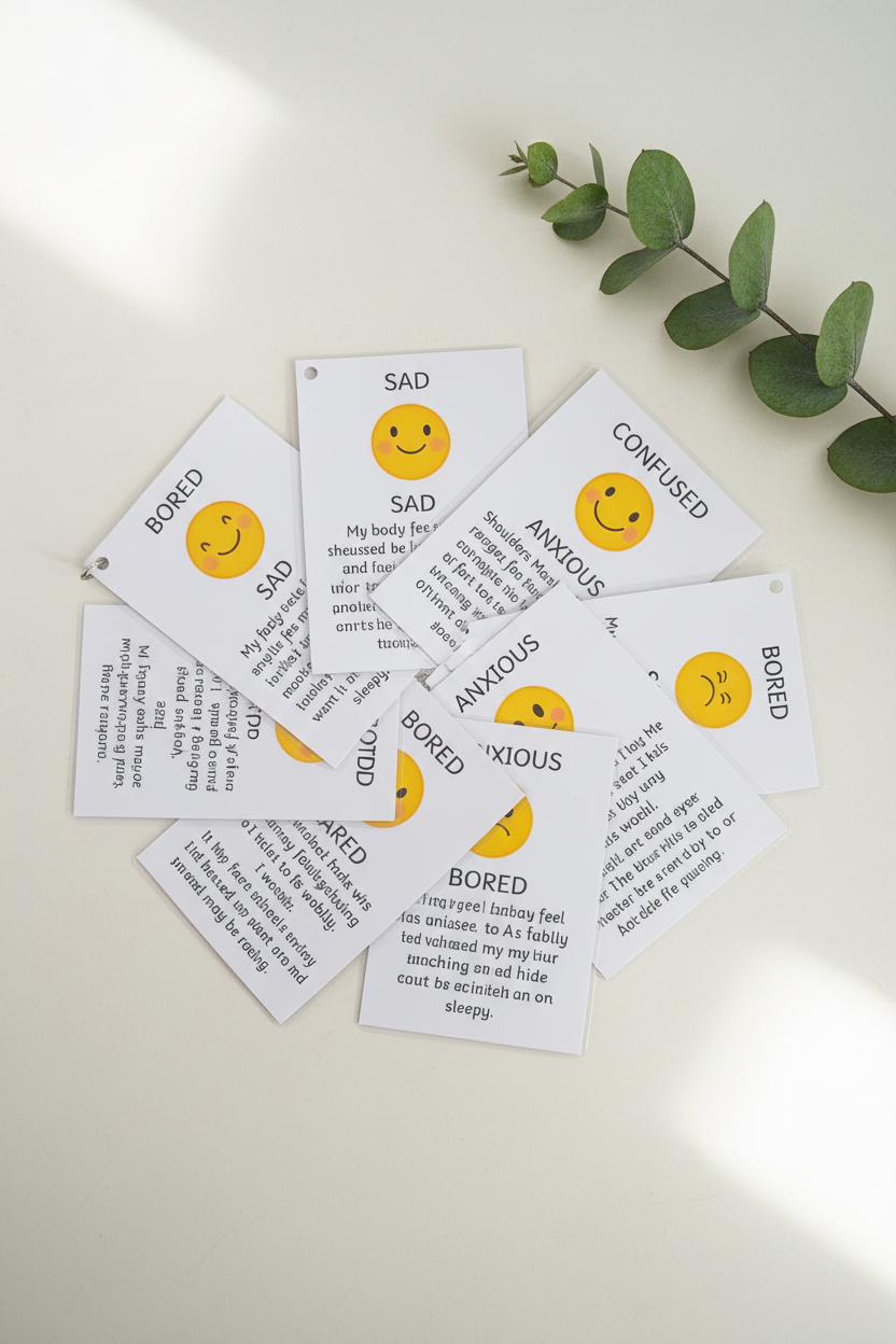 SEND emotion literacy keyring booklet flat lay lifestyle mockup