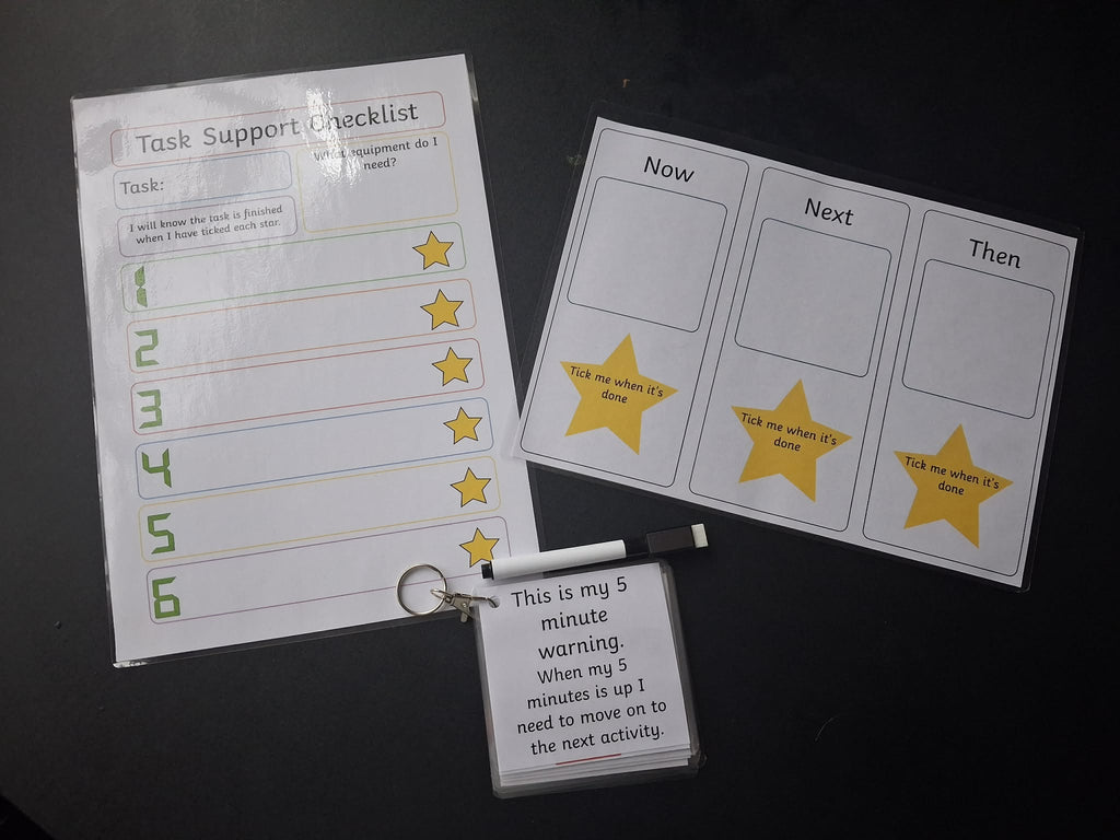 SEND Transition Support Bundle – Now/Next/Then Board, Task Checklist & 5-Minute Warning Keyring | Neurodivergent Children's Resource